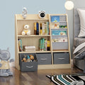 HedoAjim Kids Bookshelf Wood Montessori Toy Storage Organizer Cabinet Shelf Child Bookcase Toddler Baby Sling Book Rack 3 Cube Bin Fabric Drawers for Playroom Bedroom Nursery School