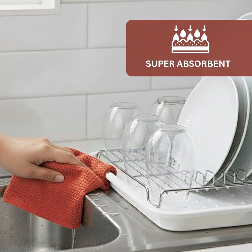 PurpleEssences Rust Waffle Weave Kitchen Towel, 100% Cotton - 15x25 Inches with Hanging Loop, Ultra Soft Absorbent Quick Drying Dish Cloth, Tea and Hand Towels, 6 Pack - Spring Easter Summer - Rust