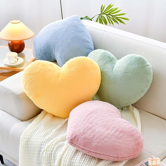 Sage Green Heart Pillows, Cute Heart Decorative Pillow, Heart Shaped Throw Pillows for Bed, Faux Rabbit Fur Plush Hoom Decor Pillow Cushion for Chair Sofa Living Room (Medium-15.7"x11.8")