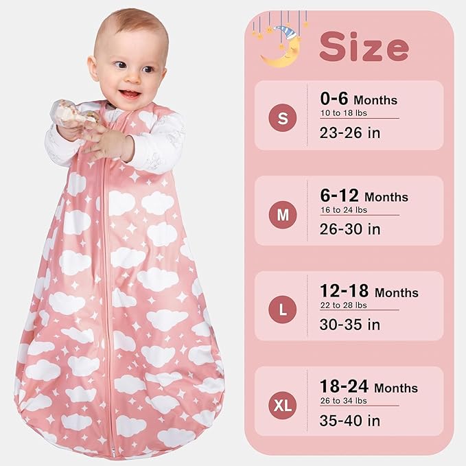 Baby Sleep Sack 12-18 Months Baby Wearable Blanket 100% Rayon Cotton 2-Way Zipper Toddler Sleeping Sack，Comfy Soft Lightweight TOG 0.3（Cloud）
