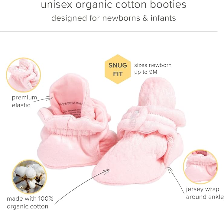Burt's Bees Baby Unisex Booties Organic Cotton Newborn Essentials Shoes for Infants