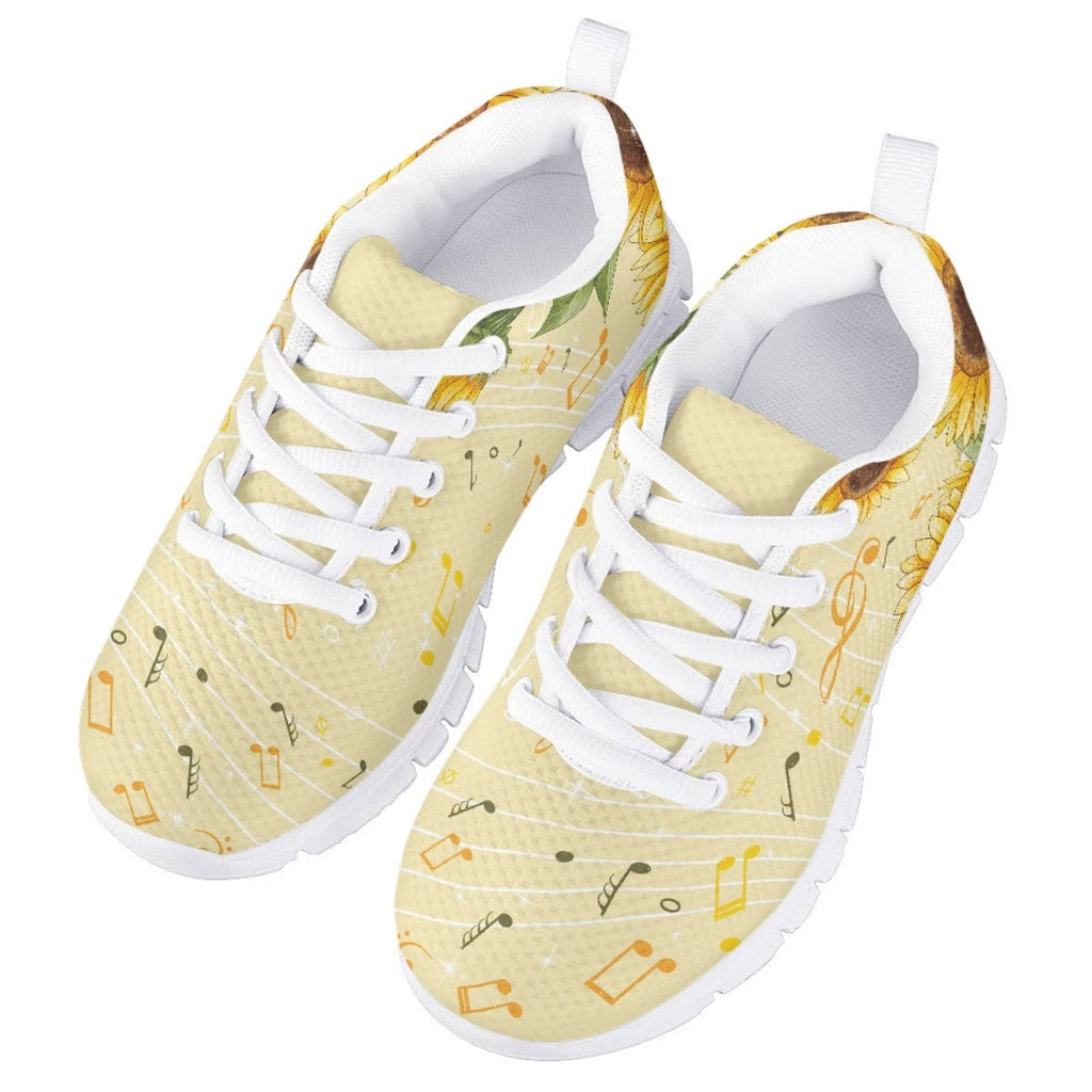 MARSVOVO Toddler Girl Sneakers Flexible Lightweight Breathable Athletic Girl Running Shoes Lace-up Comfortable Non Slip First Shoes for Walking Boy Girl Sunflower Note Design Size 11 US