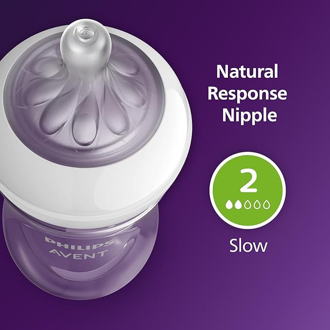 Philips Avent Natural Baby Bottles with Natural Response Nipples (Slow Flow, Flow 2), 4oz, 4-Pack, SCY900/04