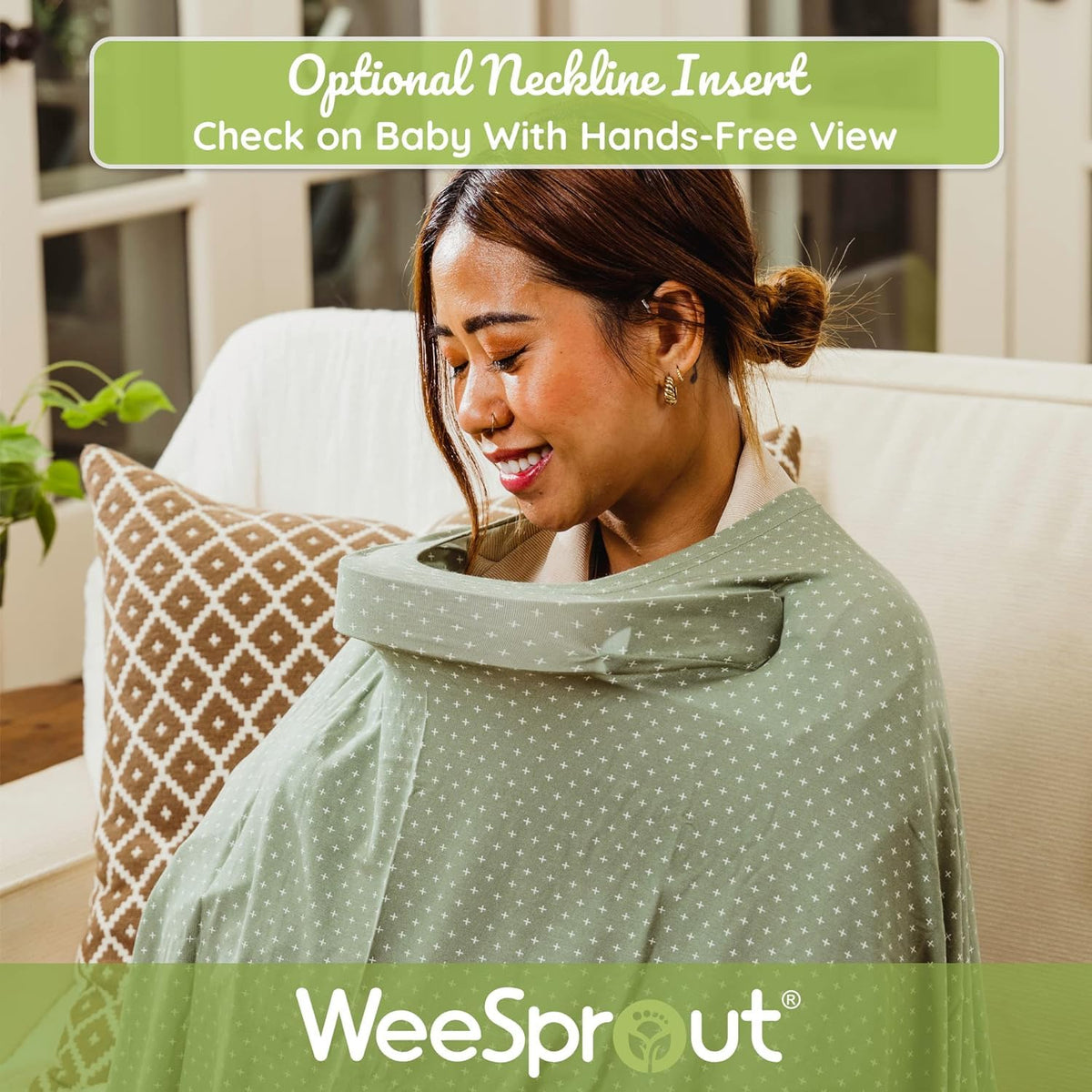 WeeSprout Nursing Cover for Breastfeeding, Soft & Breathable Nursing Poncho, Neck Insert for Hands-Free View, Machine Washable & Dryer Safe Feeding Cover Up