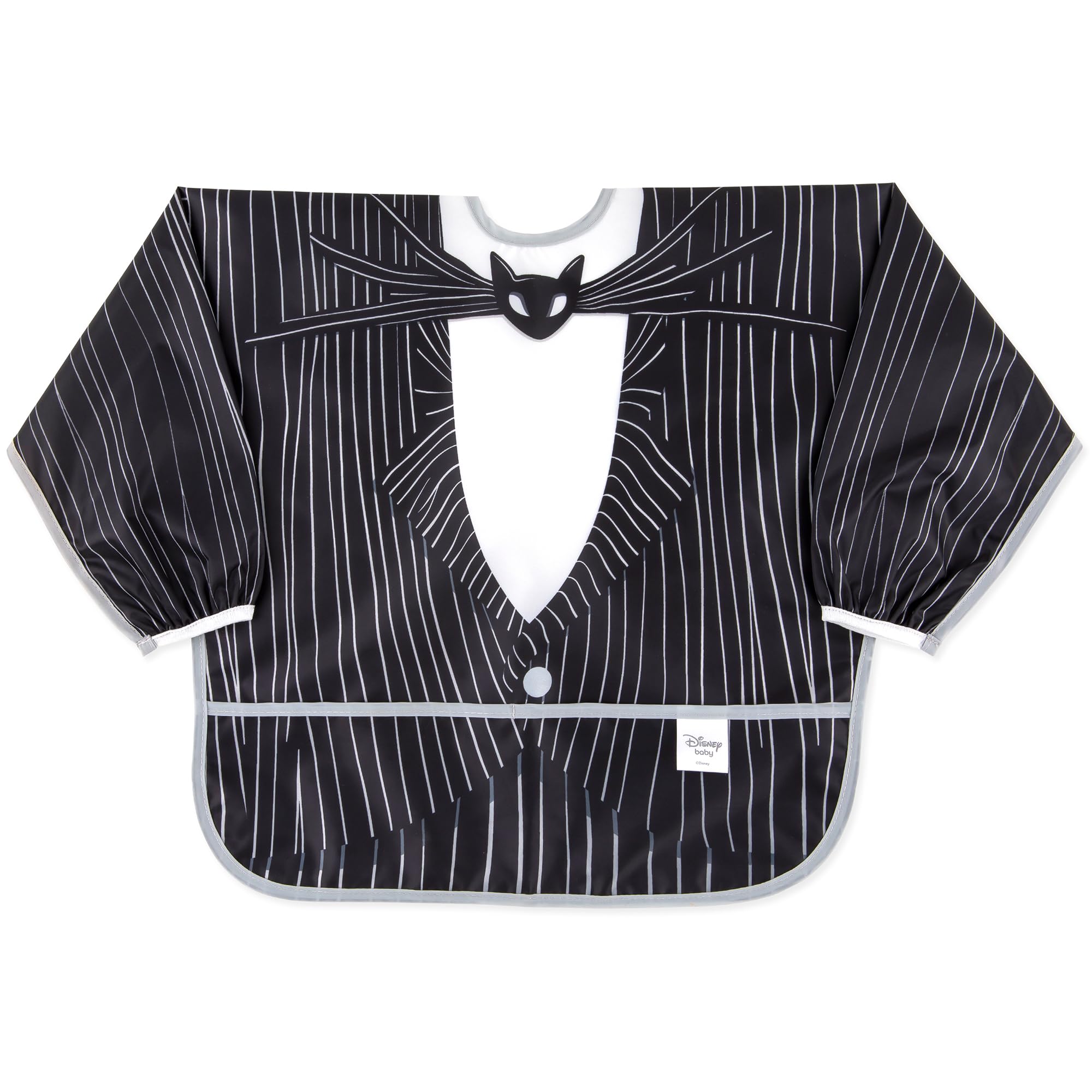 Bumkins Disney Sleeved Bib for Girl or Boy, Baby and Toddler for 6-24 Mos, Essential Must Have for Eating, Feeding, Baby Led Weaning Supplies, Long Sleeve Mess Saving Food Catcher, Jack Skellington