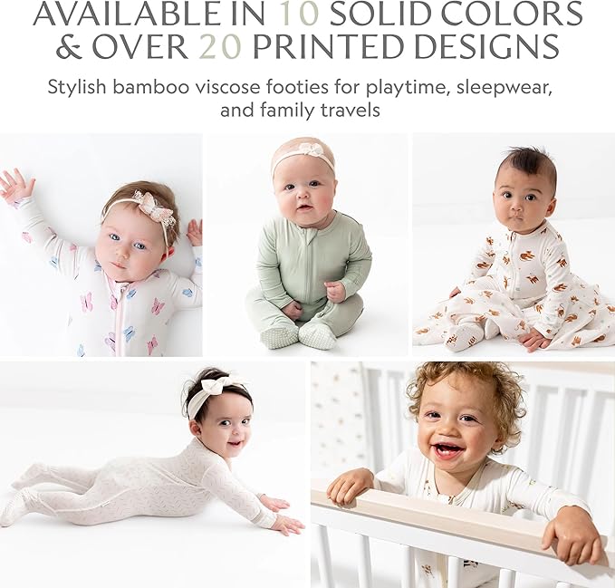 Bamboo Little Soft Baby Footie Pajamas, Baby Clothes, Newborn Sleepers, 95% Viscose and 5% Spandex, Sage, 3-6 Months