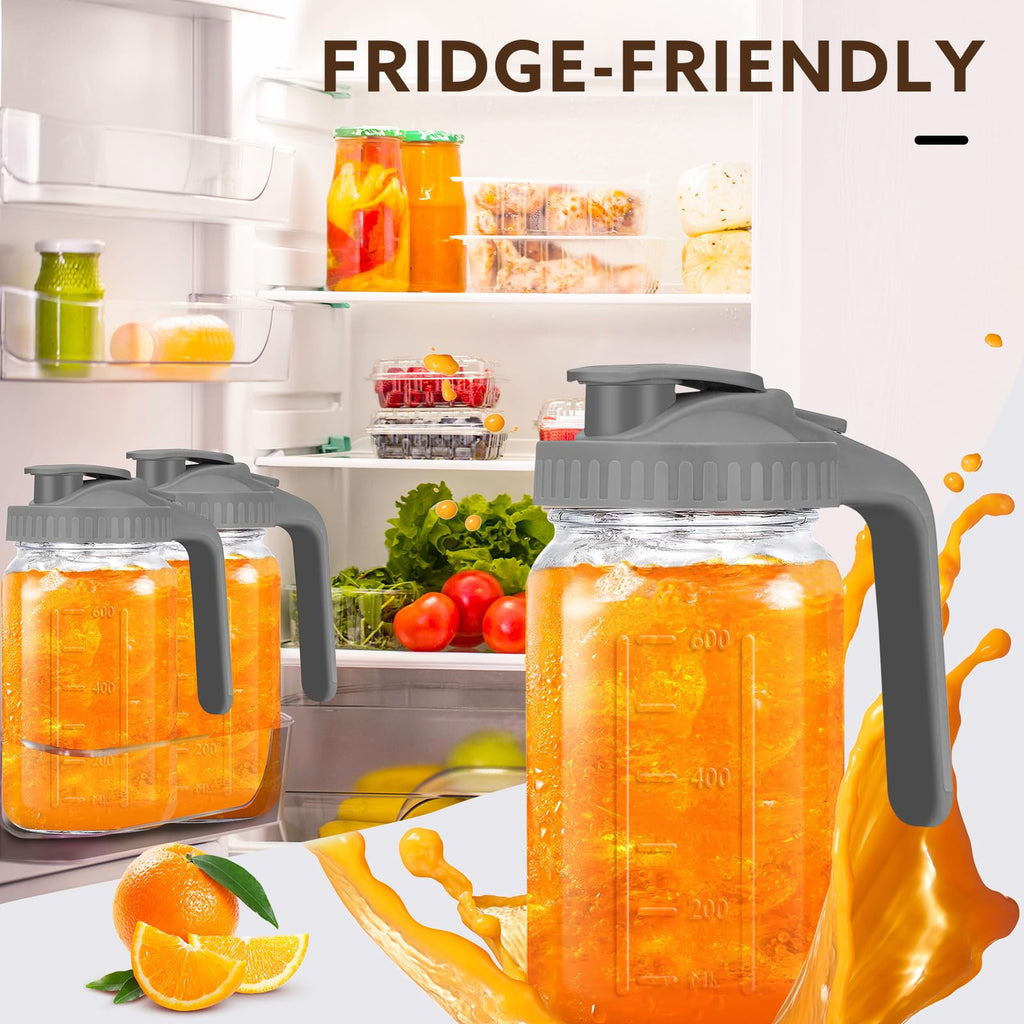 Mihlapi Glass Pitcher with Lid, 64 OZ Mason Jar Pitcher Double Leak Proof, 2 Quart Breast Milk Storage Containers for Fridge, Wide Mouth Glass Jar for Sun Tea, Juice, Cold Brew Coffee