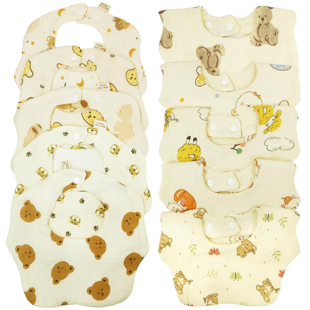 Muslin Baby Bibs 10 Pack Absorbent Adjustable Organic Cotton Drool Bibs