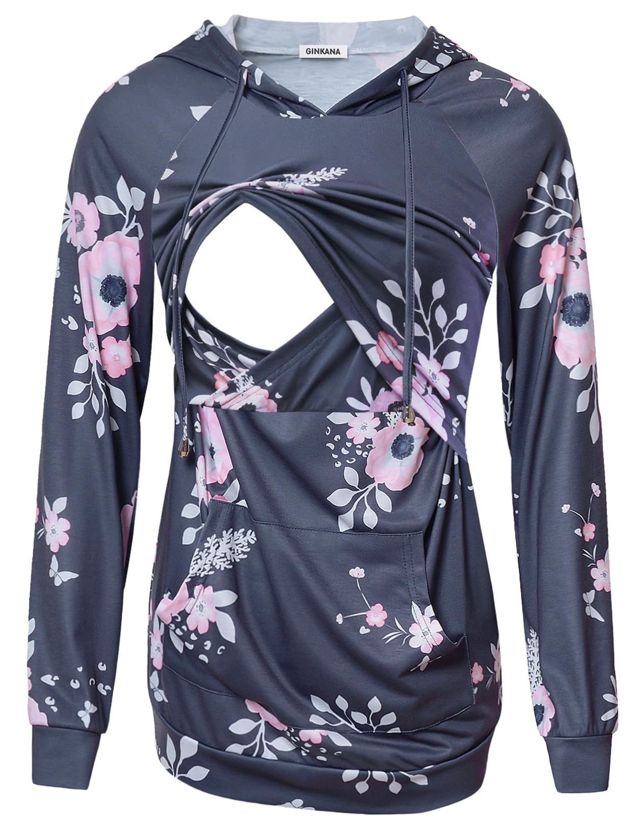 Women's Nursing Hoodie Sweatshirt Long Sleeves Breastfeeding Maternity Tops Casual Clothes with Kangaroo Pocket