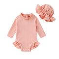 YOUNGER TREE Infant Baby Girls Long Sleeve Swimsuit One Piece Swimsuit Solid Color Bathing Suit with Hat, UPF 50+（Shallow Pink, 18-24 Months）