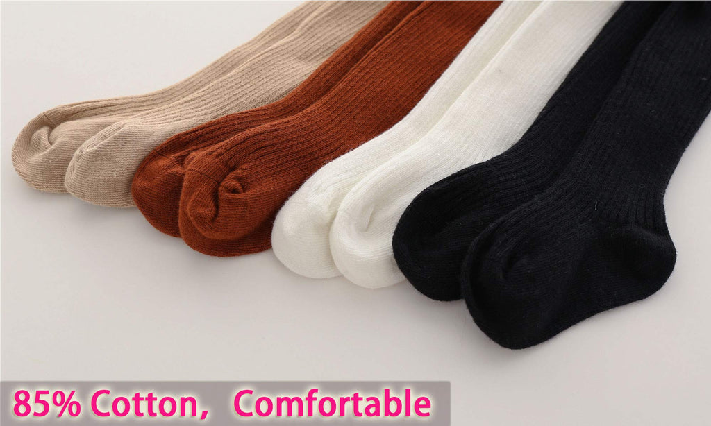 CECORC Girls Tights – Thick Toddlers Girl Leggings–Seamless Cable Knit Cotton Stockings – Girls' Accessories,4-6 Years, 4 Pack (Black+white+redbrown+beige)