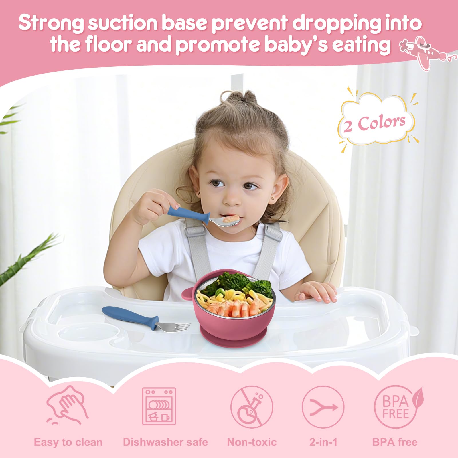 Wesketch 2 Pack Stainless Steel Baby Bowls with Suction, Toddler Bowls with Removable Silicone Shell for Kids, Non-Slip Toddler Baby Feeding Set Dishwasher Safe-Gray & Red