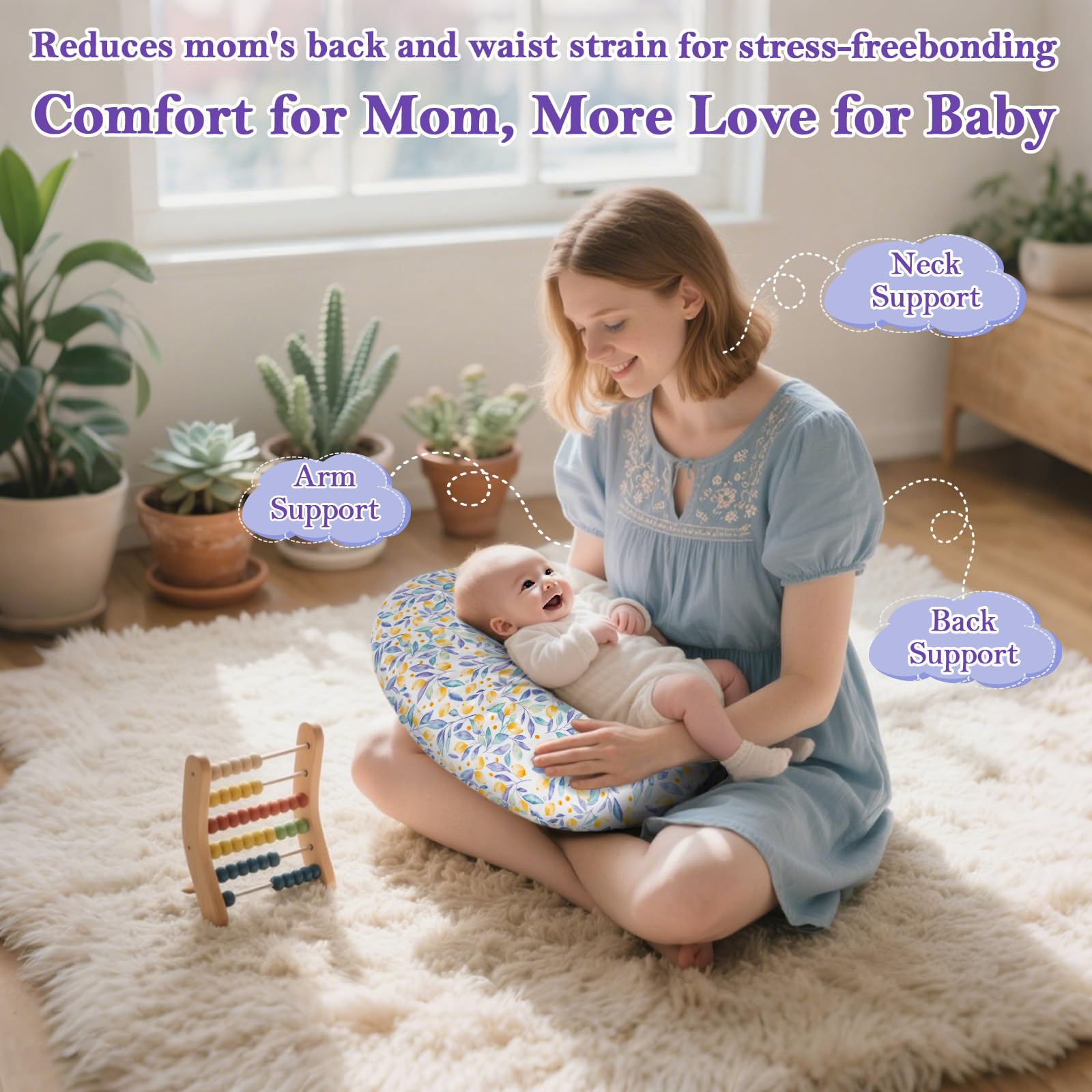 Nursing Pillow & Breastfeeding Pillow – Ergonomic C-Shape for Breastfeeding & Bottle Feeding, Standard Size Breathable with Washable Cover, Hypoallergenic,Tummy Time & Sitting Support (0-12Months)