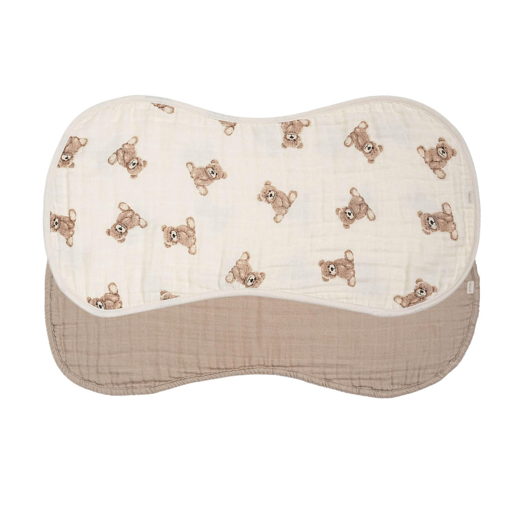 Ali+Oli Muslin Burp Cloths for Baby, 2 Pack, Soft Absorbent Burp Rags (Teddy-Taupe)