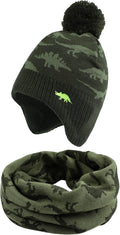 JANGANNSA Knitted Baby Hat Scarf Set Winter Warm Boys Girls Beanie Fleece Lining Toddler Kids Hats with Pompom