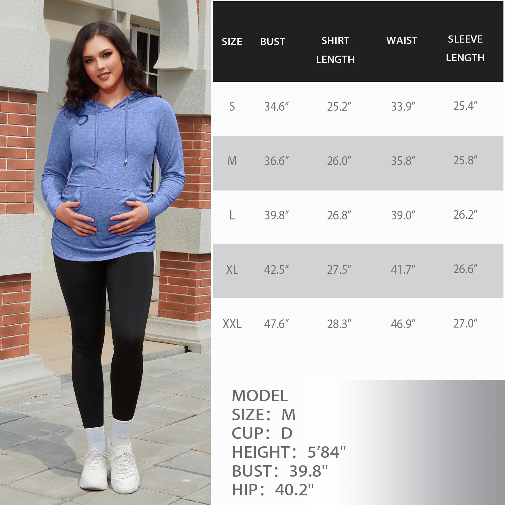 GINKANA Womens Maternity Hoodie Top Long Sleeve Maternity Pullover Sweatshirt Pregnancy Tunic Top,M-Light Blue,XL