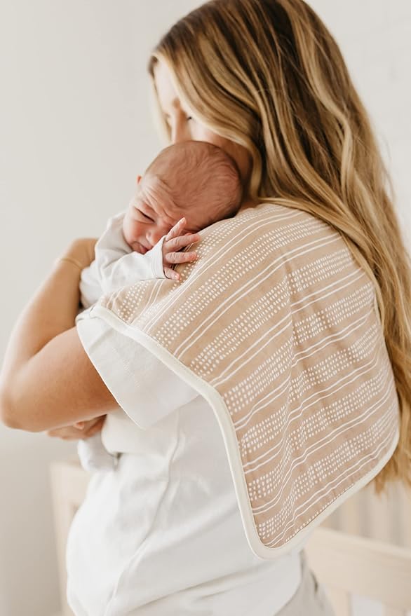 Copper Pearl Premium Baby Burp Cloths - 3-Pack Large Cotton Burp Cloths, Extra Soft Spit Up Rags with 3 Absorbent Layers, Perfect for Baby Boy and Baby Girl Gifts (21" x 10" Size, Peanut Set)