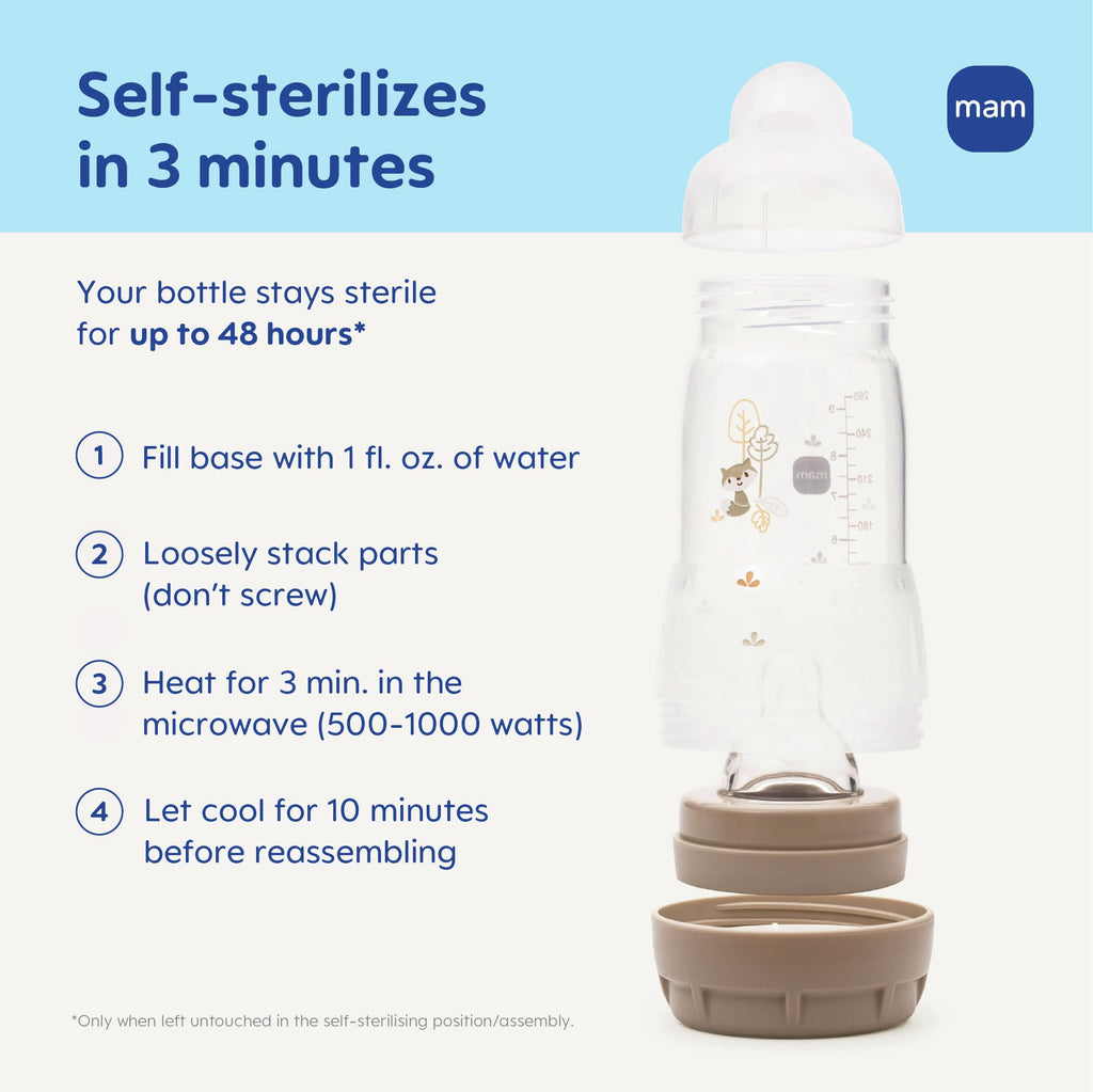 MAM 9oz Easy Start Anti-Colic+ Vented Baby Bottles, 2+ Months, 6 Pack, Boy