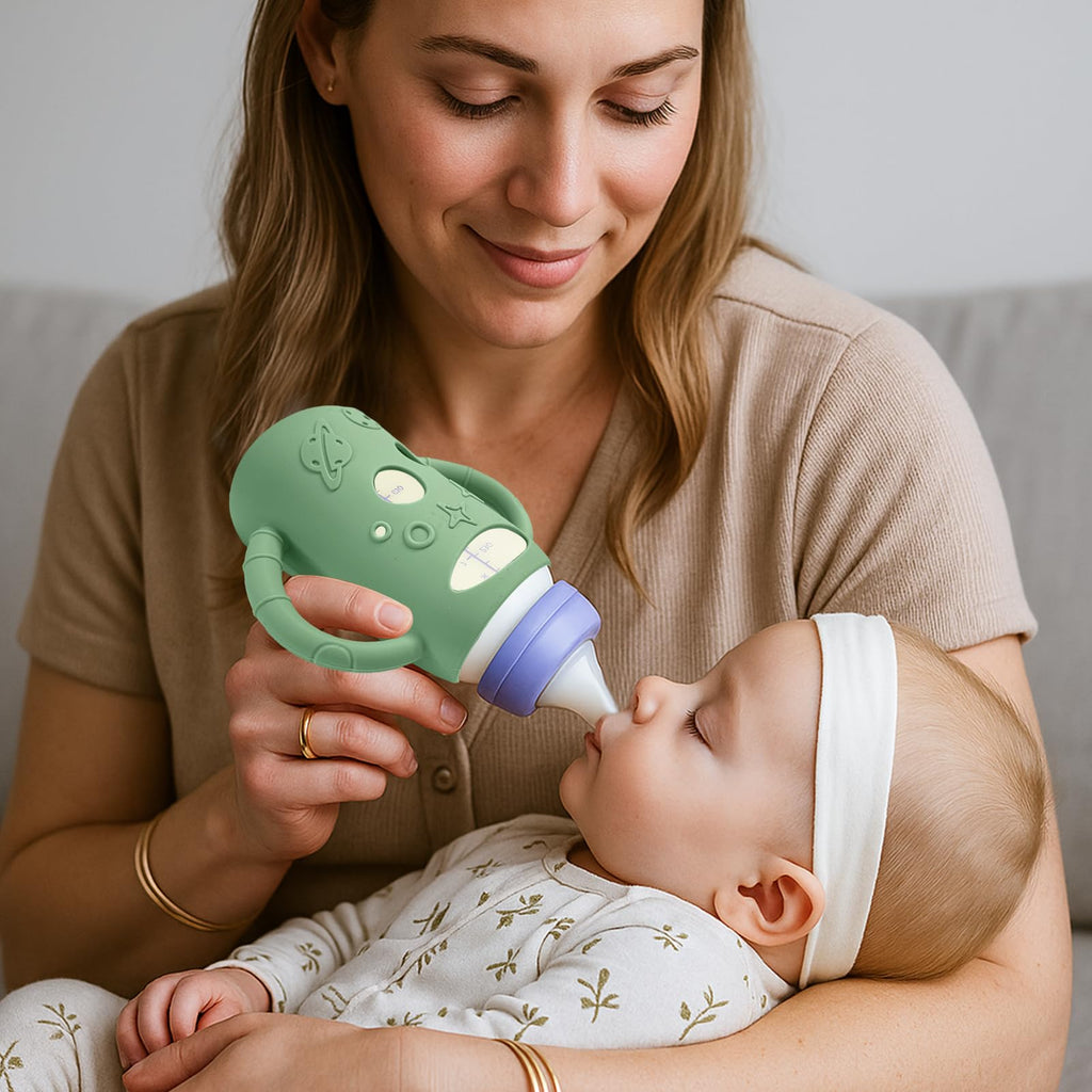 BUSOHA 3 Pack Silicone Sleeves for Lansinoh Glass Bottles - Wide Neck Baby Bottles Sleeves for Lansinoh Bottles Baby Anti-Colic Bottle Holder with Handle Anti Breakage Silicone Protector,5 oz