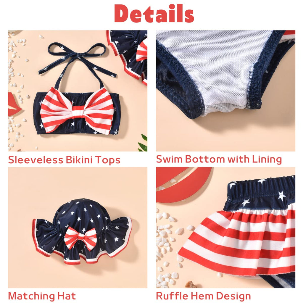 Little Baby Girls 4th of July Swimsuit Independence Day Bikini American Flag Bathing Suit Swimwear Stars Stripes Beach Set 12-18 Months