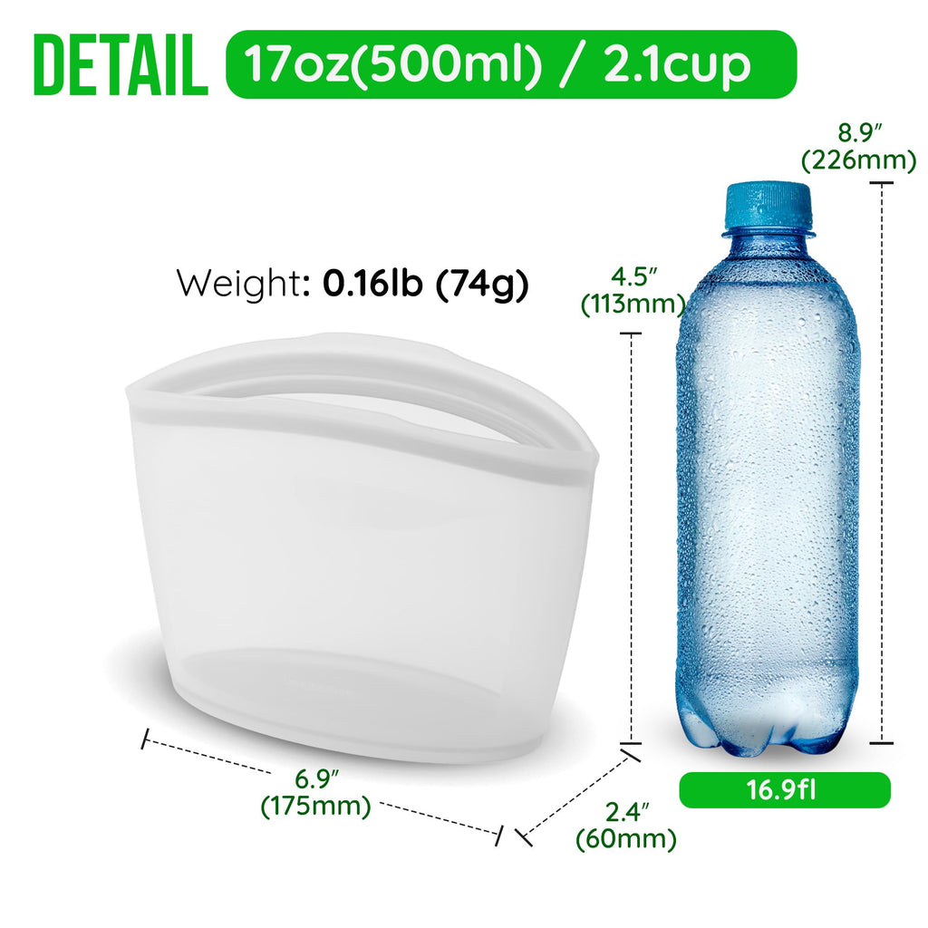 Reusable Silicone Food Storage Bag, 2-Cups, Large Container, Made in Korea BPA-Free Platinum Silicone, Triple-Airtight Freezer Bag, Microwave Safe, Sous Vide, Meal Prep, 17oz, Dry Rose | Reusable