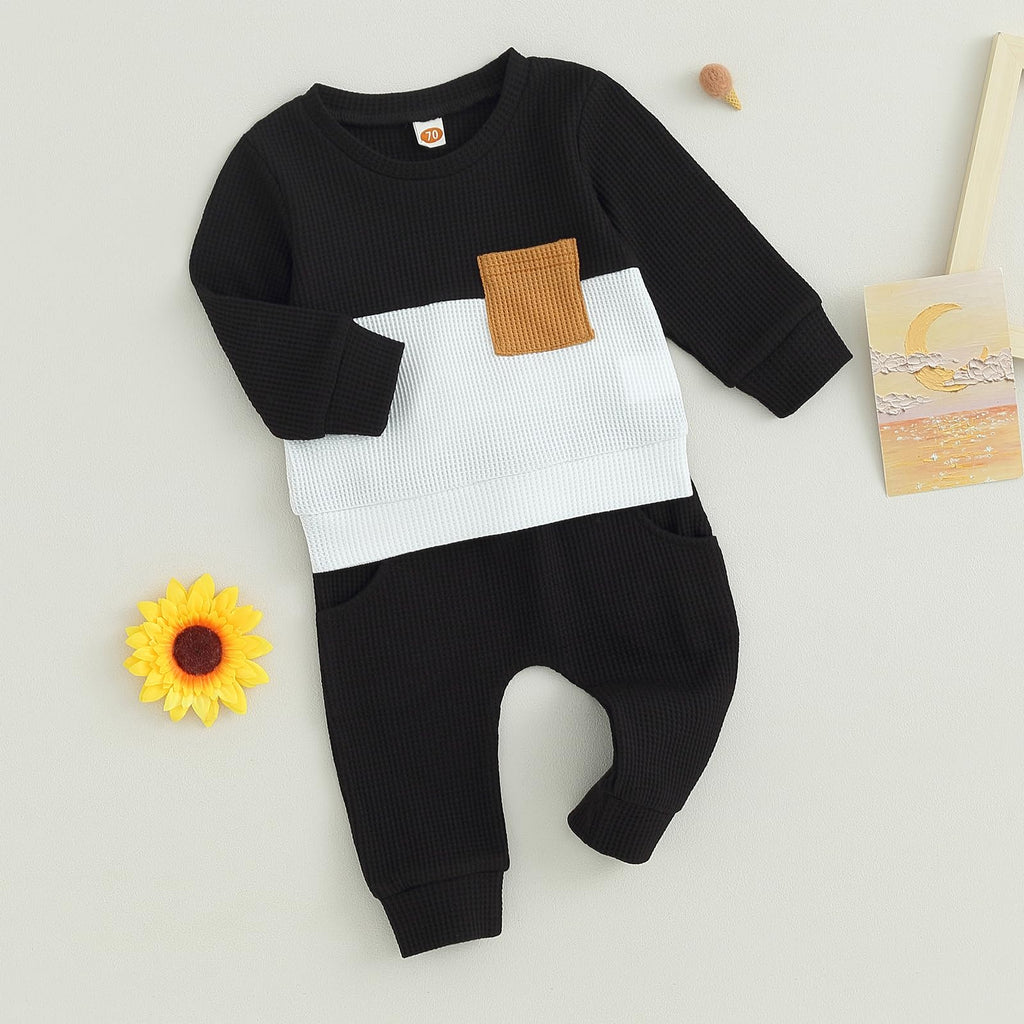 Fufuriprefer Toddler Baby Boy Fall Clothes Waffle outfit Long Sleeve Top Jogger Pant Set (Black White, 2-3T)