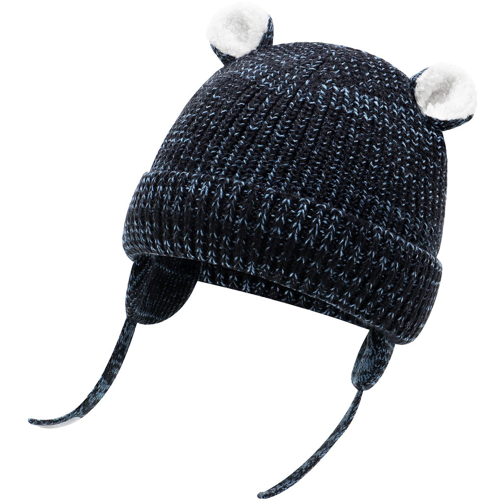 Duoyeree Fleece Lined Baby Beanie, Earflap Adjustable Chin Strap Hat 0-2T
