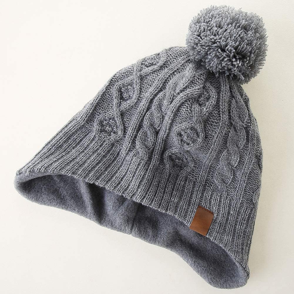 LMLALML Toddler Winter Hat - Kids Knit Warm Fleece Lined Beanie with Pom