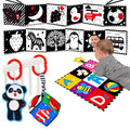 4 PCS Black and White High Contrast Baby Toys 0-3-6 Months Newborn Essential Toy for Babies Crinkle Sensory Book Brain Development Tummy Time Mirror Infant Carseat Rattle Shower Easter Gifts Boy Girl
