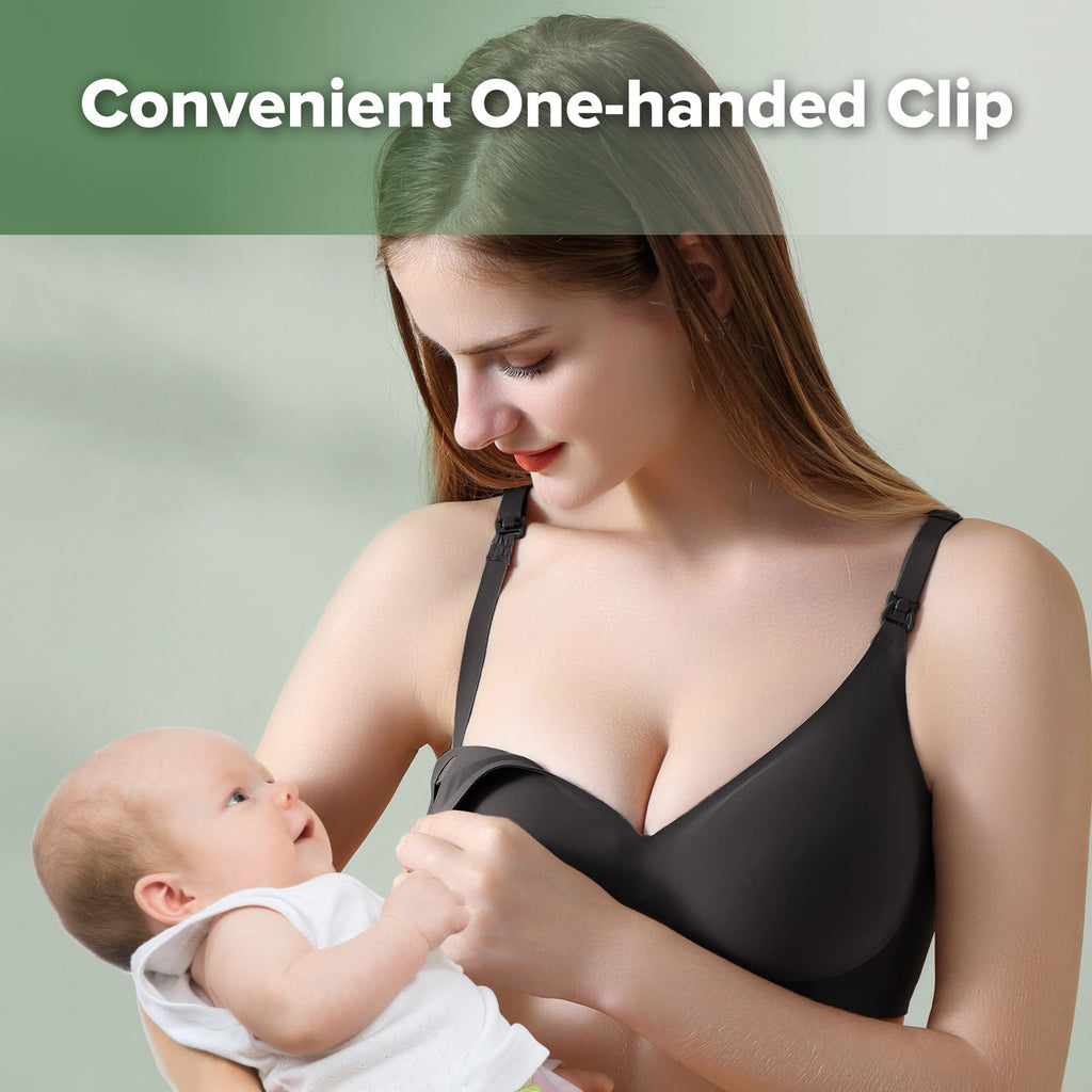 haakaa Nursing Bras for Breastfeeding, Ultra Comfort Jelly Strip“ Supportive Maternity Bras Wireless Pregnancy Bras (Black, XL)