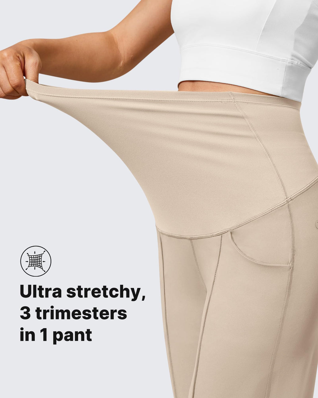 G4Free Maternity Work Pants Yoga Over the Belly,Light Khaki,S,Petite