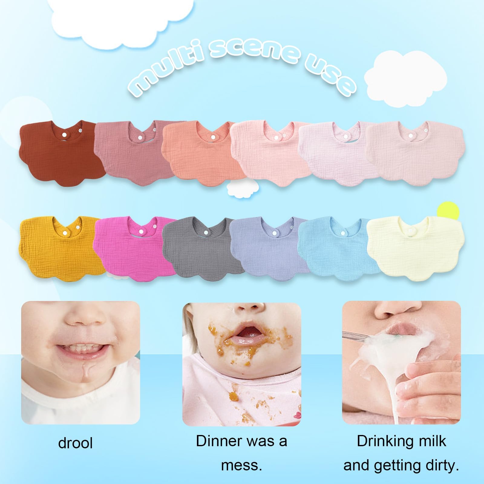 DOSMINE Organic Cotton Muslin Baby Bibs 4-Layer Drool Bibs