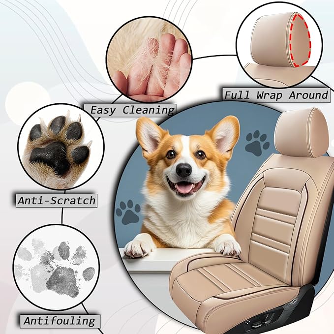 Car Seat Covers for Dodge ram 2500 2004-2011 | 5-Seats Seat Covers, Waterproof Seat Protectors, Automotive Seat Covers (Full Set with Pillow,Beige)