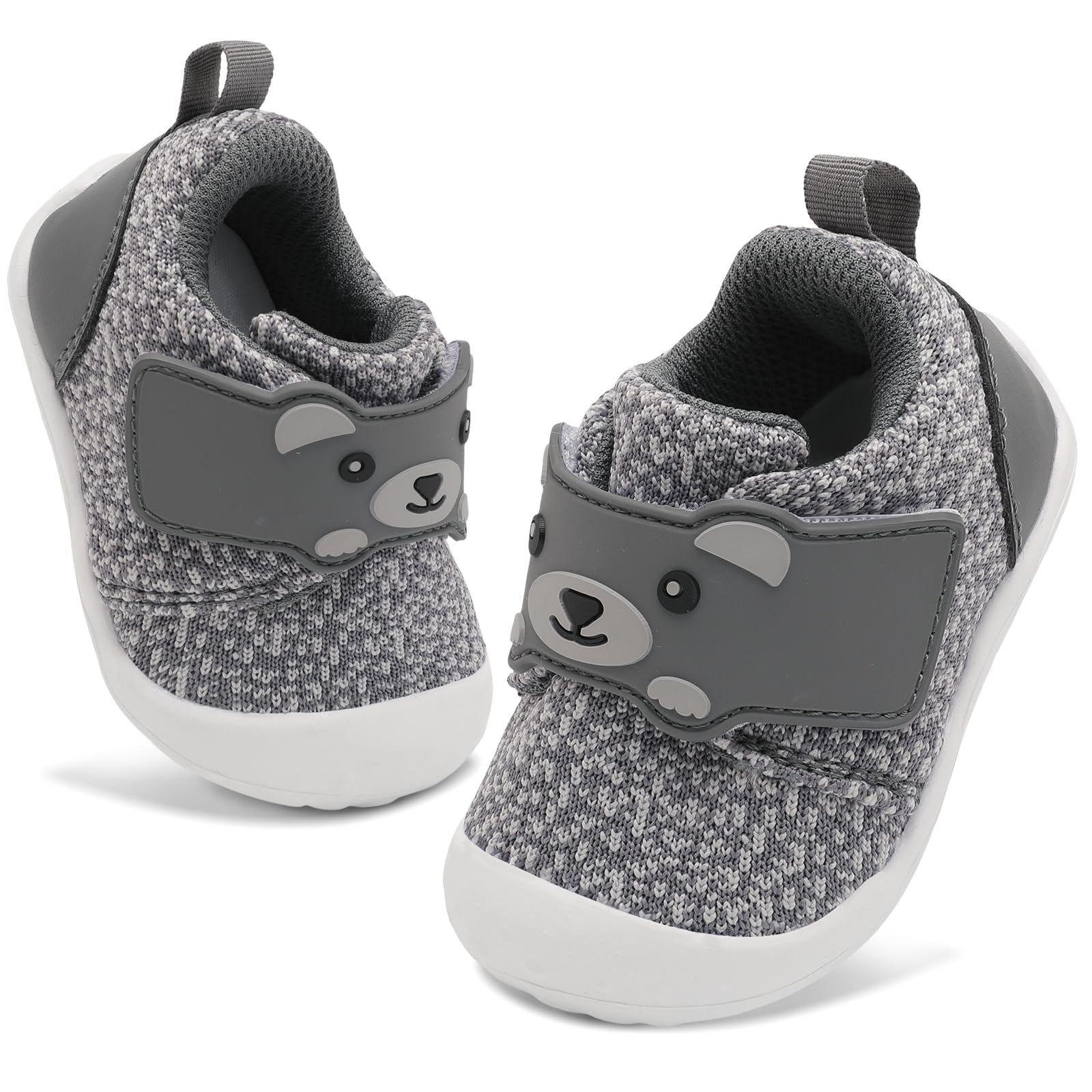 FEETCITY Wide Infant Sneakers - Baby First Walking & Slip On Shoes, Lightweight Barefoot Shoes, 2.5-3 Years, Grey