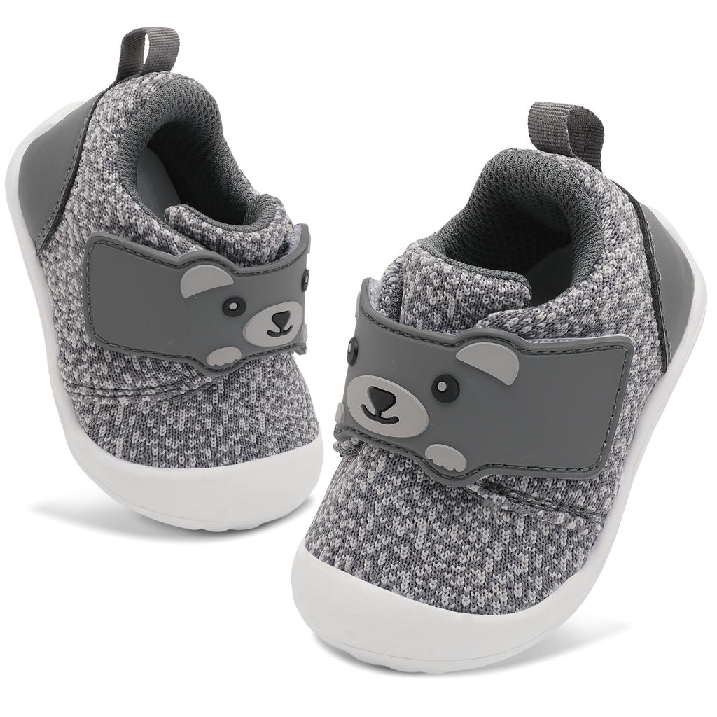 FEETCITY Wide Infant Sneakers - Baby First Walking & Slip On Shoes, Lightweight Barefoot Shoes, Grey, 18-24 Months