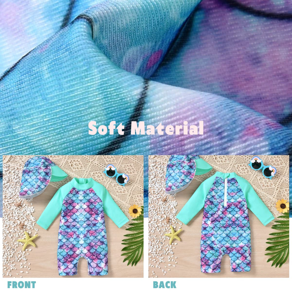 Newborn Infant Baby Girls One Piece Long Sleeve Swimsuit Mermaid Bathing Suit Scale Swimwear Beach Wear NB