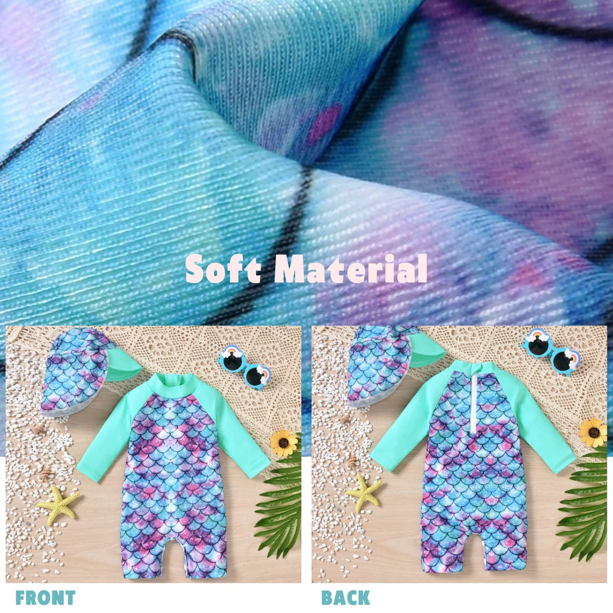 Newborn Infant Baby Girls One Piece Long Sleeve Swimsuit Mermaid Bathing Suit Scale Swimwear Beach Wear NB