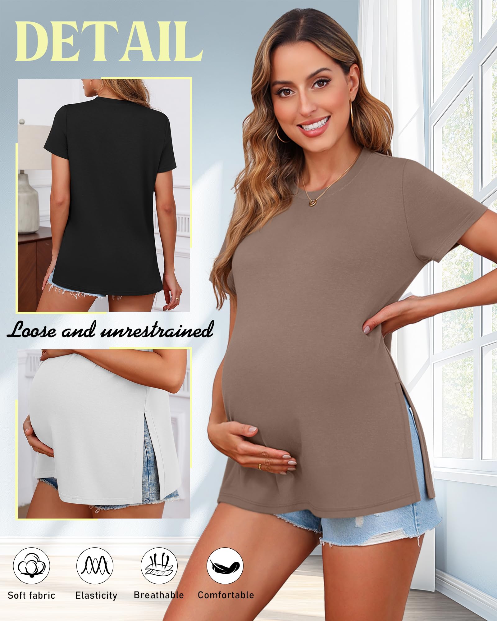Ficerd 3 Pack Women's Maternity T Shirts, 3-Color, Medium