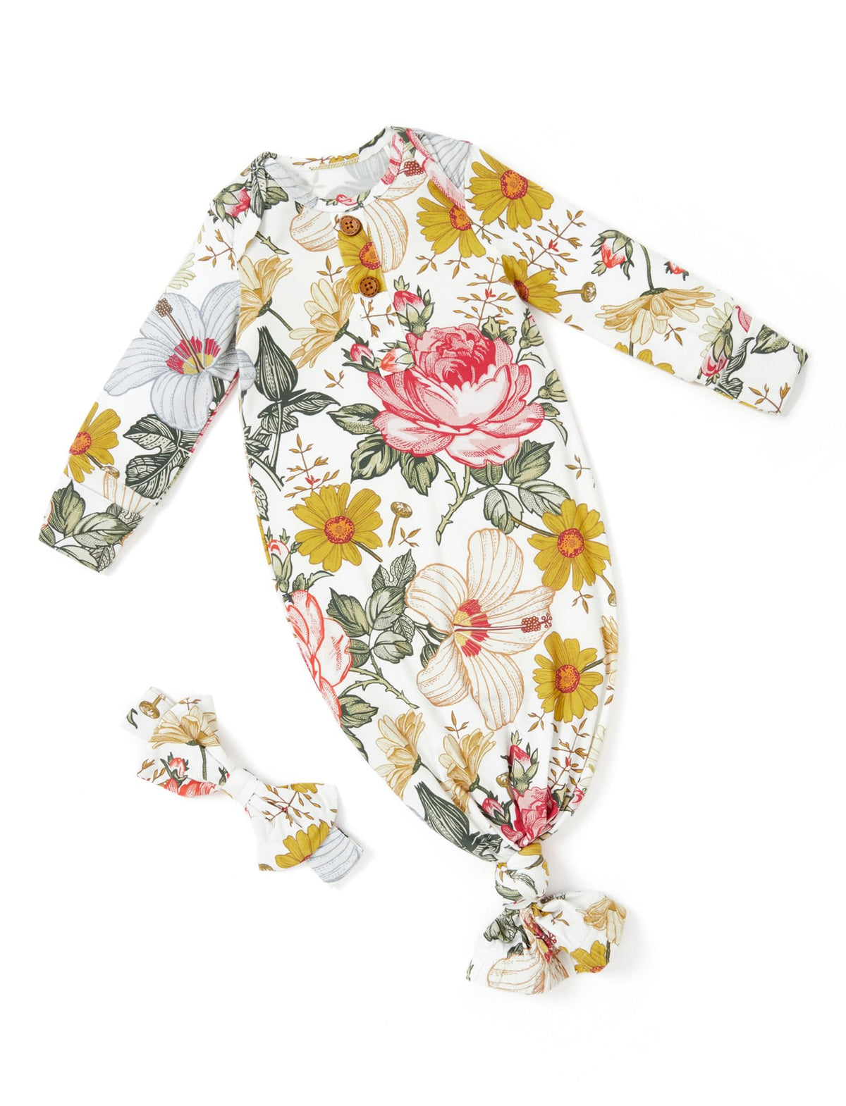 PATPAT Baby Sleeper Gown with Bamboo Viscose for Newborn Girls Boys, Knotted Nightgown with Mittens for Infant Home Coming, Onyx-Hat, 0-3M