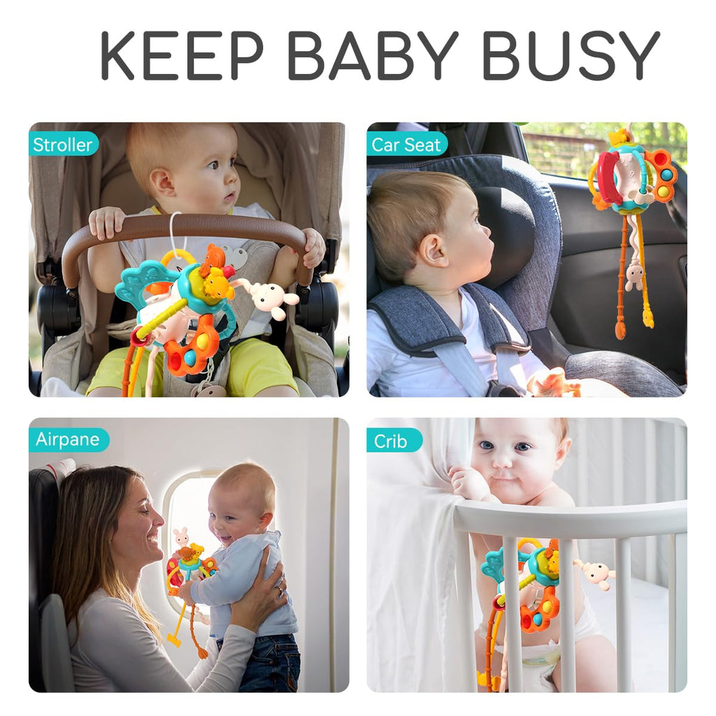 Baby Airplane Travel Toy for Toddlers 1-3, Silicone Pull String Sensory Toy