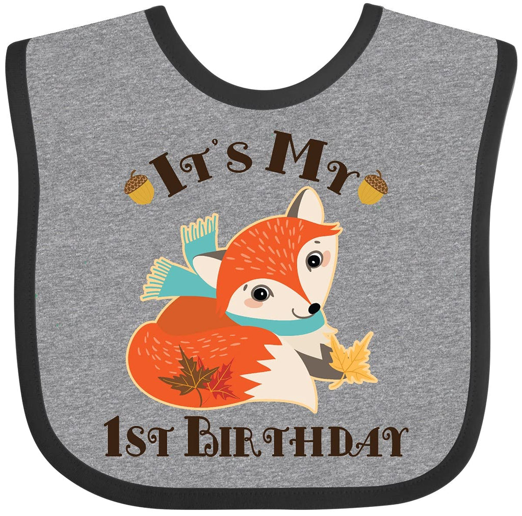 inktastic 1st Birthday Woodland Fox Baby Bib Heather and Black 2d46d