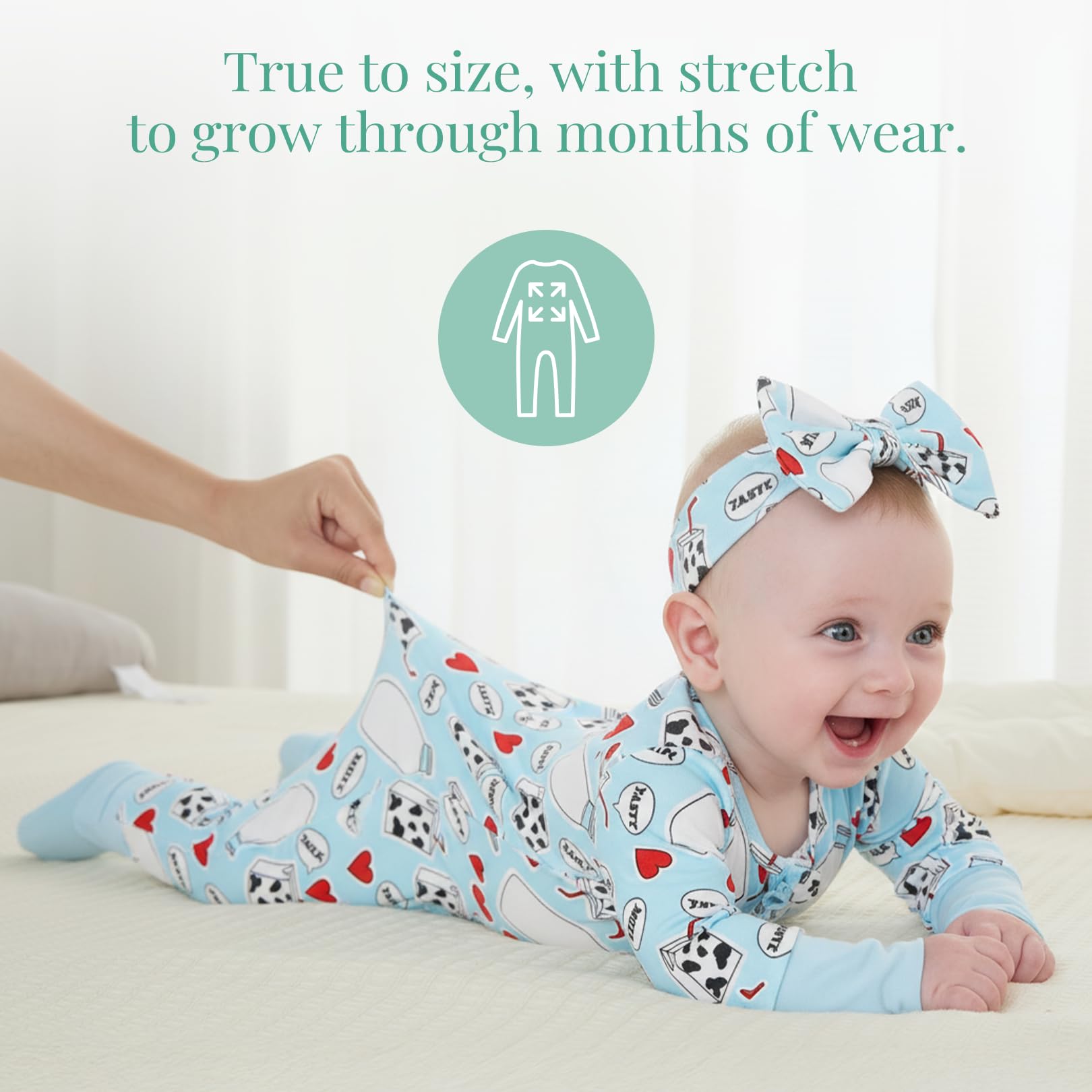 PATPAT Baby Girl Infant Clothes Footie – Soft Viscose from Bamboo, Stretch Feel – 2-Way Ruffled Zipper, Fold-Over Mittens & Cuffs Sweet Milks Newborn