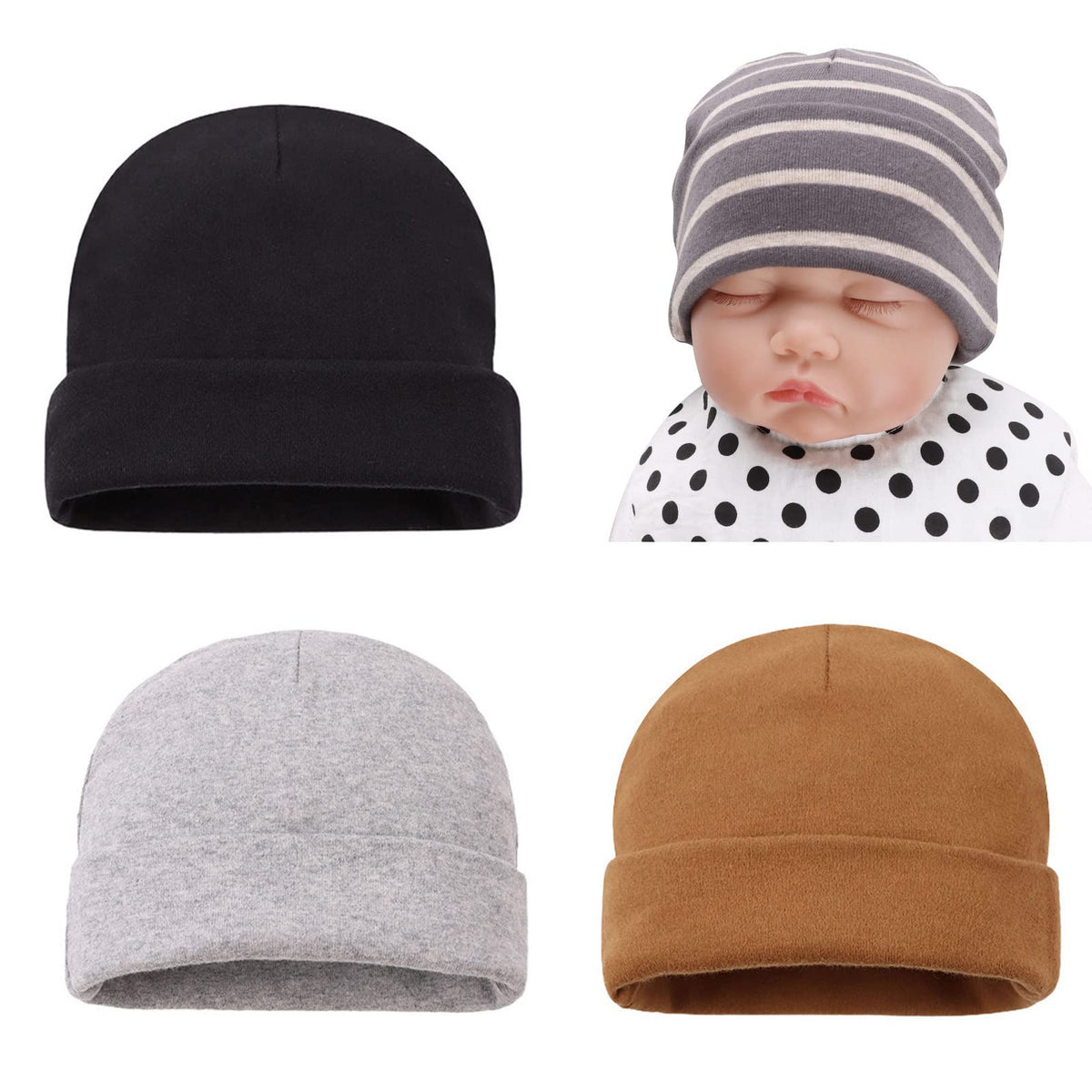 Bamery Cotton Baby Girl Hat Preemie Boys Beanie Newborn Hospital Hats Winter Infant Hats for Girls (4PACK-H, Preemie)