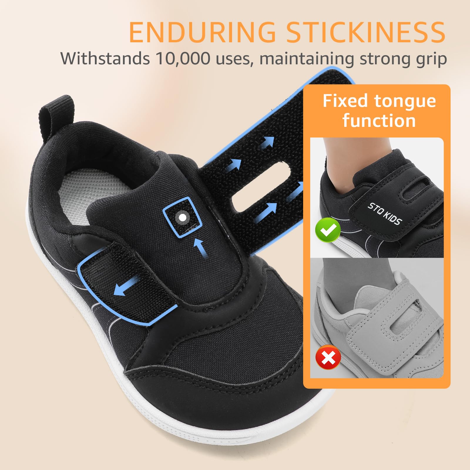 Toddler Boys Shoes Wide Toe Box Barefoot Sneakers Black White Size T9