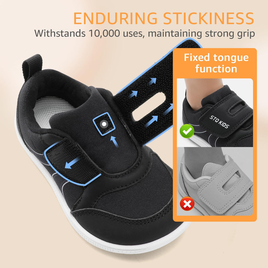 Toddler Boys Shoes Wide Toe Box Barefoot Sneakers Black White Size T8