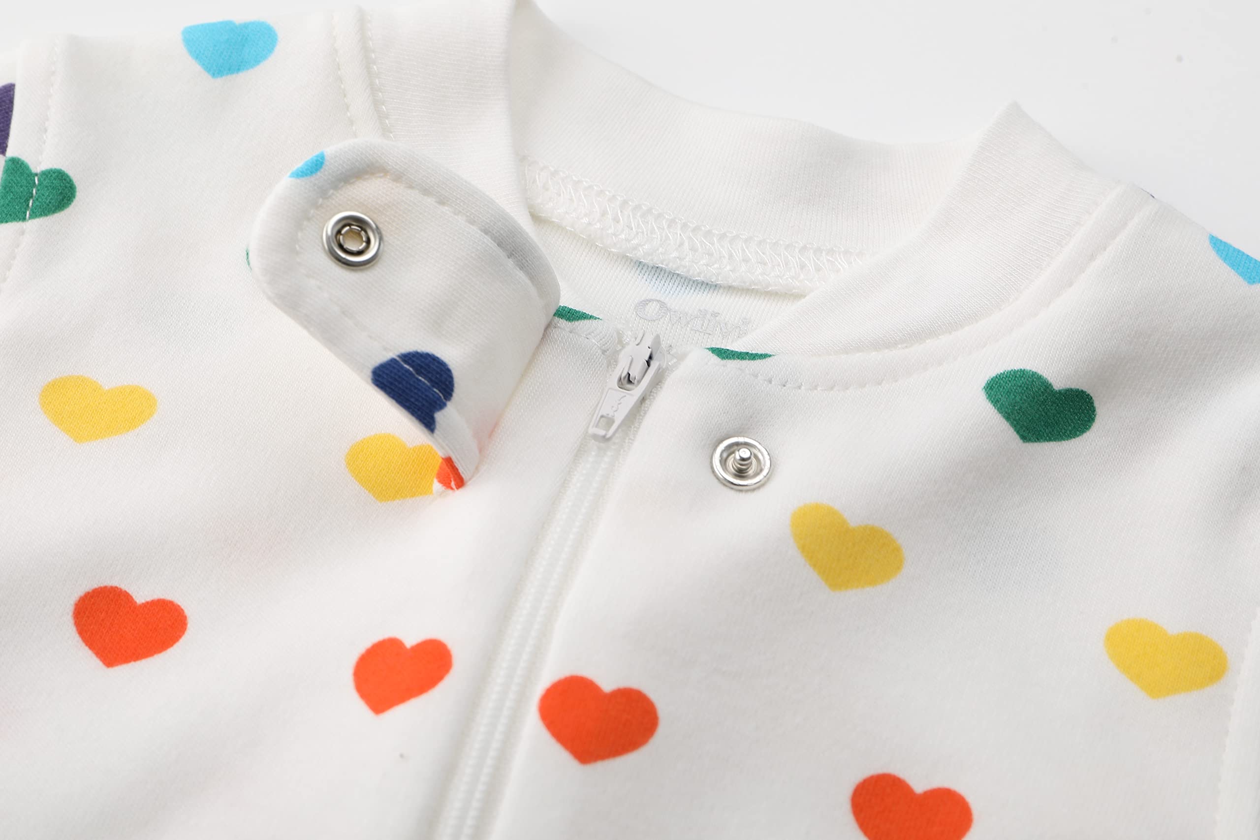 Owlivia Organic Cotton Baby Boy Girl Zip up Sleep N Play, Footless, Long Sleeve(0-3 Months, Rainbow Hearts)