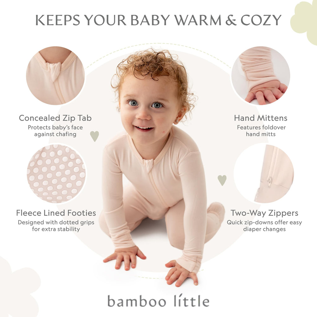 Bamboo Little Soft Baby Footie Pajamas, Baby Clothes, Newborn Sleepers, 95% Viscose and 5% Spandex, Peachy Pink, 9-12 Months