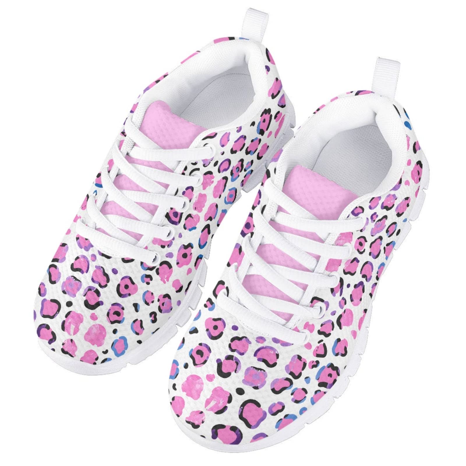 MARSVOVO Kids Slip On Sneakers Flexible Lace-up Lightweight Breathable Athletic Girl Running Shoes Comfortable Resistant Casual Pre Walking Shoes for Boy Girl Pink Spot Design Size 5 US