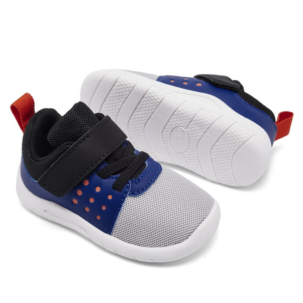 MORENDL Toddler Baby Shoes 0-4 Years Boy Girl Lightweight Breathable Non-Slip Sports Sneakers Running Walking Tennis Barefoot Shoes Grey Blue 6-9Months