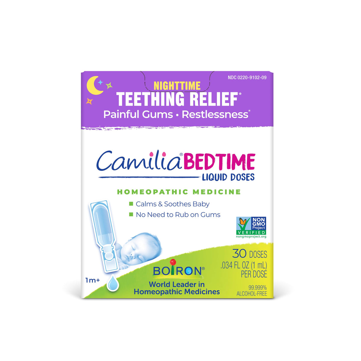 Boiron Camilia Bedtime Liquid Doses for Nighttime Teething Relief, Painful Gums, Restlessness, and Irritability - 30 Count